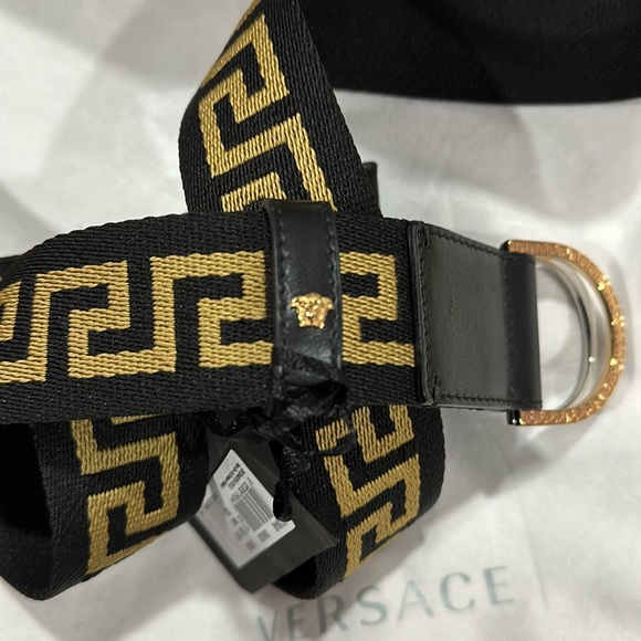 Versace D-ring black fabric belt with Greca design - Picture 4 of 4
